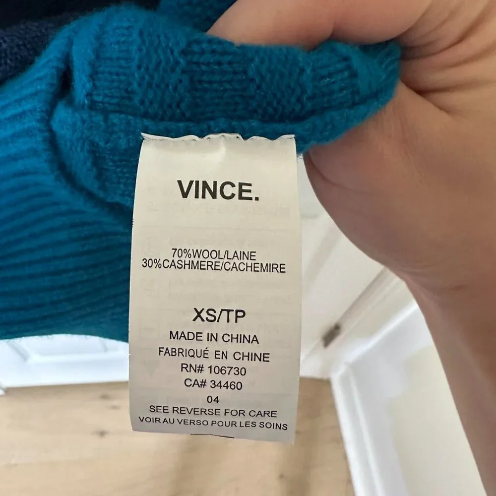 Vince Colorblock Intarsia Crewneck Sweater Wool Cashmere - XS
